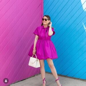 NWT Kimberly Goldson Vibrant puff sleeve mini Pink Dress